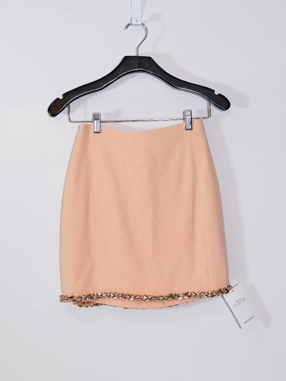 NEW David Koma Embellished Cady Crystal Jewel Diamond Trim Mini Skirt Peach 6